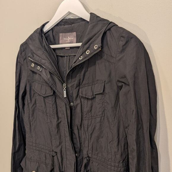 Cole Haan Womens Jacket Nylon Anorak Black Rain Zip Hood - Size S - Picture 4 of 9